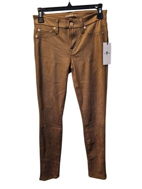 7 For All Mankind Metallic Skinny Jeans Womens Size 26 Gold Tan NWT Stretch Deni